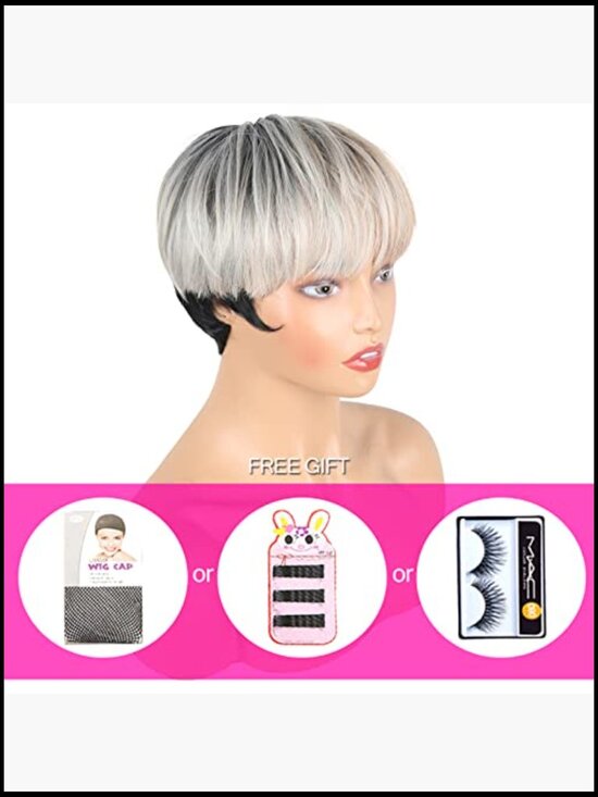 Pixie Cut Wig with Bangs Short Layered Bob Synthetic Straight Hair Wig for Women main image 5